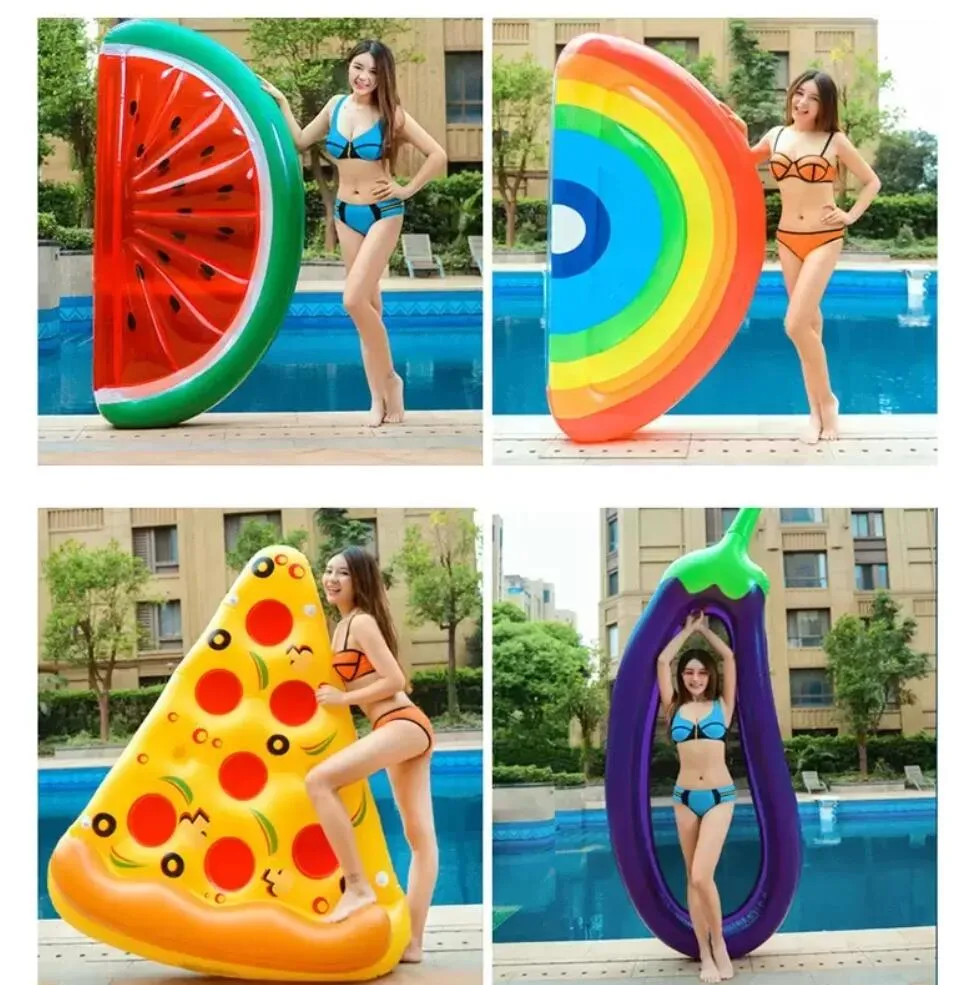 Gonfiabile Anello di Nuoto Gigante Arcobaleno Pizza Banana Pool Lounge Piscina per Adulti Galleggiante Materassi Salvagente Zattera Nuoto Piscina di Acqua Giocattoli I0323