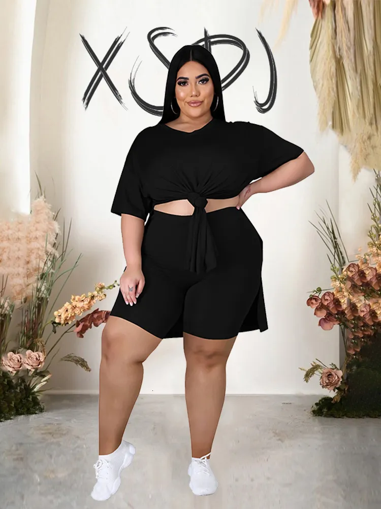 Kobiety Plus Size Pants Sports Suits Letni strój Solidny kolor 2 -częściowy zestaw damski