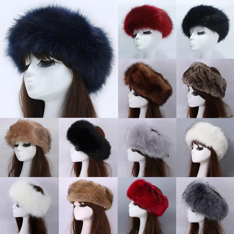 Winter kunstbont hoofdband, dames bontmuts, kunstbont vossenbont hoofdband dames bont hoofdband haarsieraad kunstbont-oorwarmer, pluizige haarband voor dames winter outdoor warm ski hoofdband