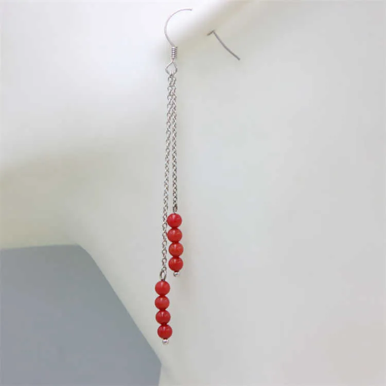 Charm ZFSILVER Nature Red Sea Bamboo Coral Stud Earrings Eardrop Ear Hook For Women Double Chain Dangle Girl Jewelry Accessories Party Z0323