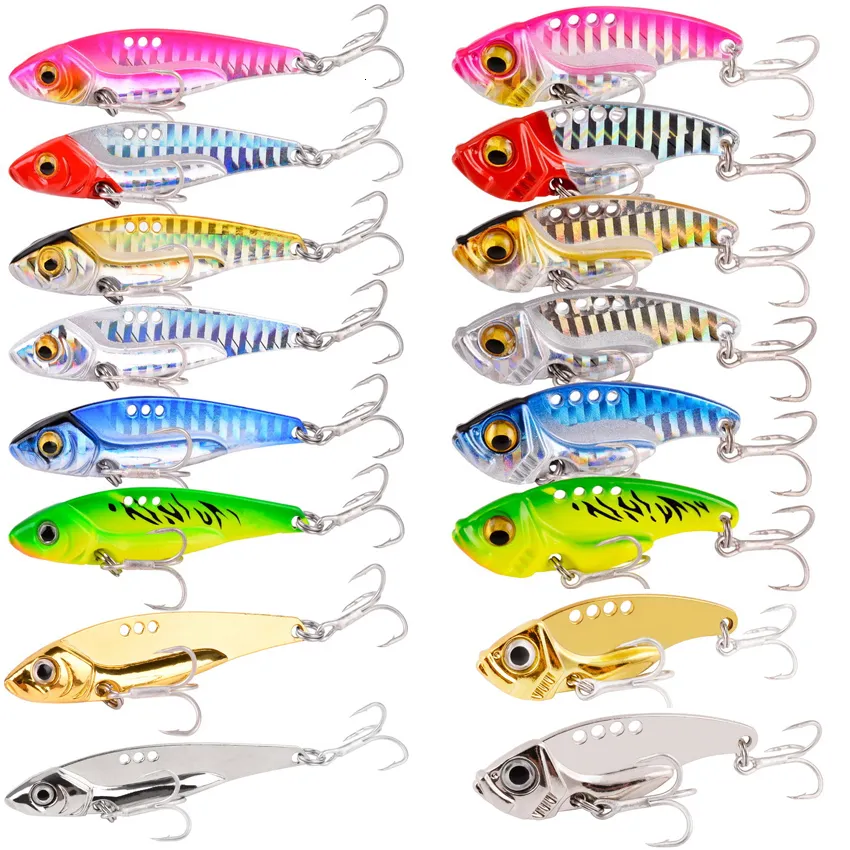 Baits Lures 16 Pcs Metal VIB 7g-10g-15g Fishing Lure Set Vibration Spoon  Spinner Lures Crankbait Bass Artificial Hard Bait Blade VIB Tackle 230324