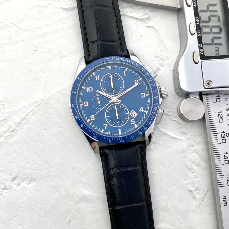 Män tittar på rostfritt stål sex sömmar 45 mm lyx B Work Quartz Watches RA Fashion Chronograph Clock Leather Strap Type 1