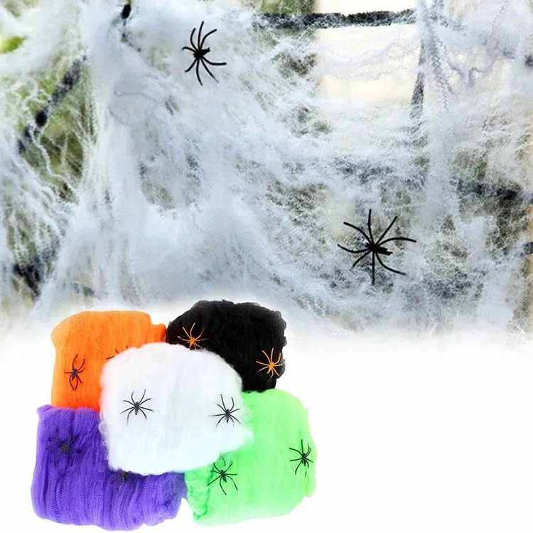 Halloween -dekorationer Scary Party Scene Props White Stretchy Cobweb Spider Web Horror Halloween Decoration for Bar Haunted House