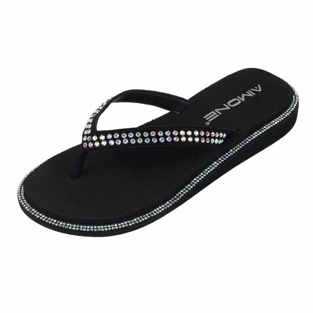 Тапочки Amemone Summer Women Flip Flops Muriel Womens Multycolor Swinestone с низким каблуком Lady Lady Beach Шлепанцы.