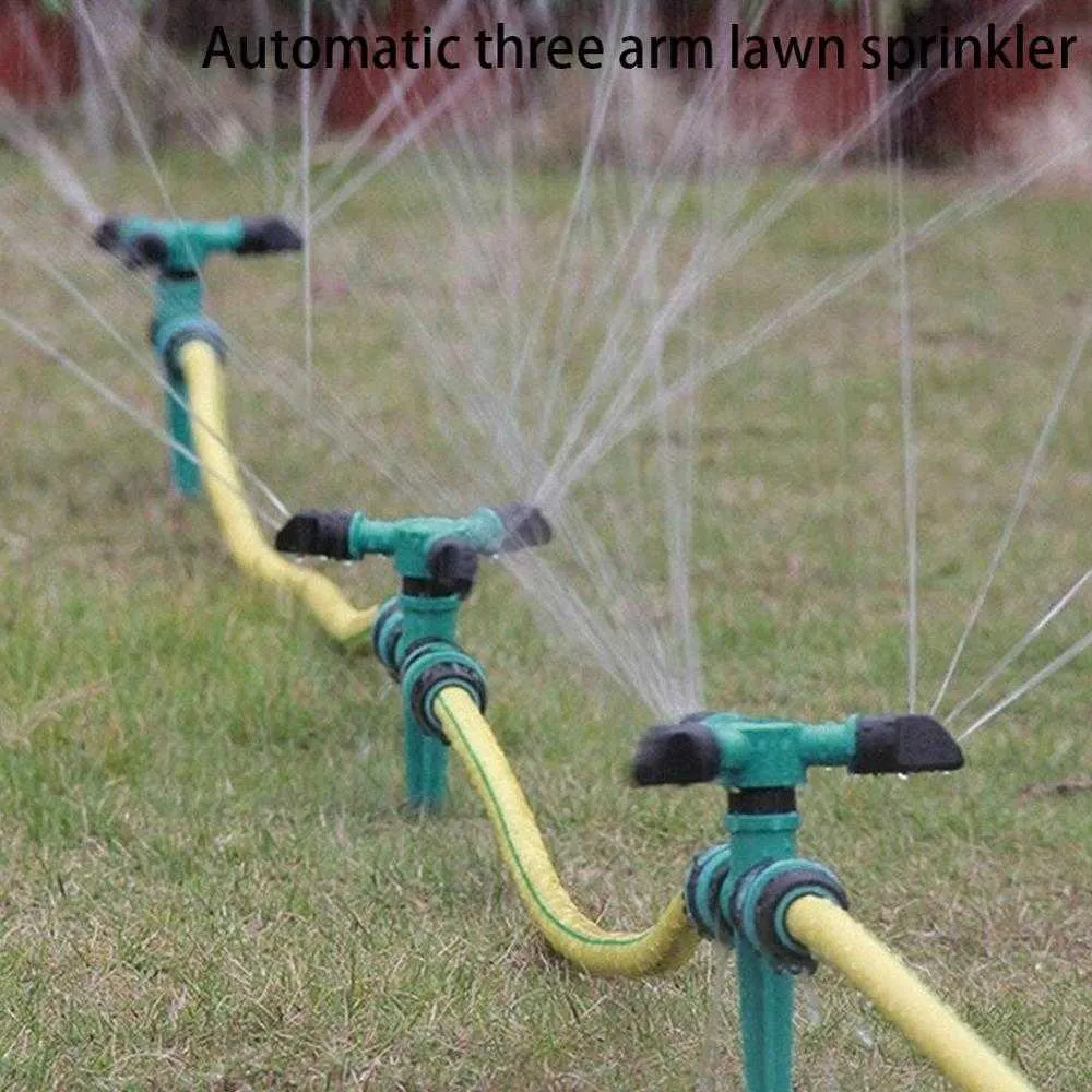 Sprayers 360 Degree Three Arm Automatic Rotating Irrigate Lawns Sprinkler Water Sprayer Circular Watering Irrigation Garden Lawn Supplies P230310