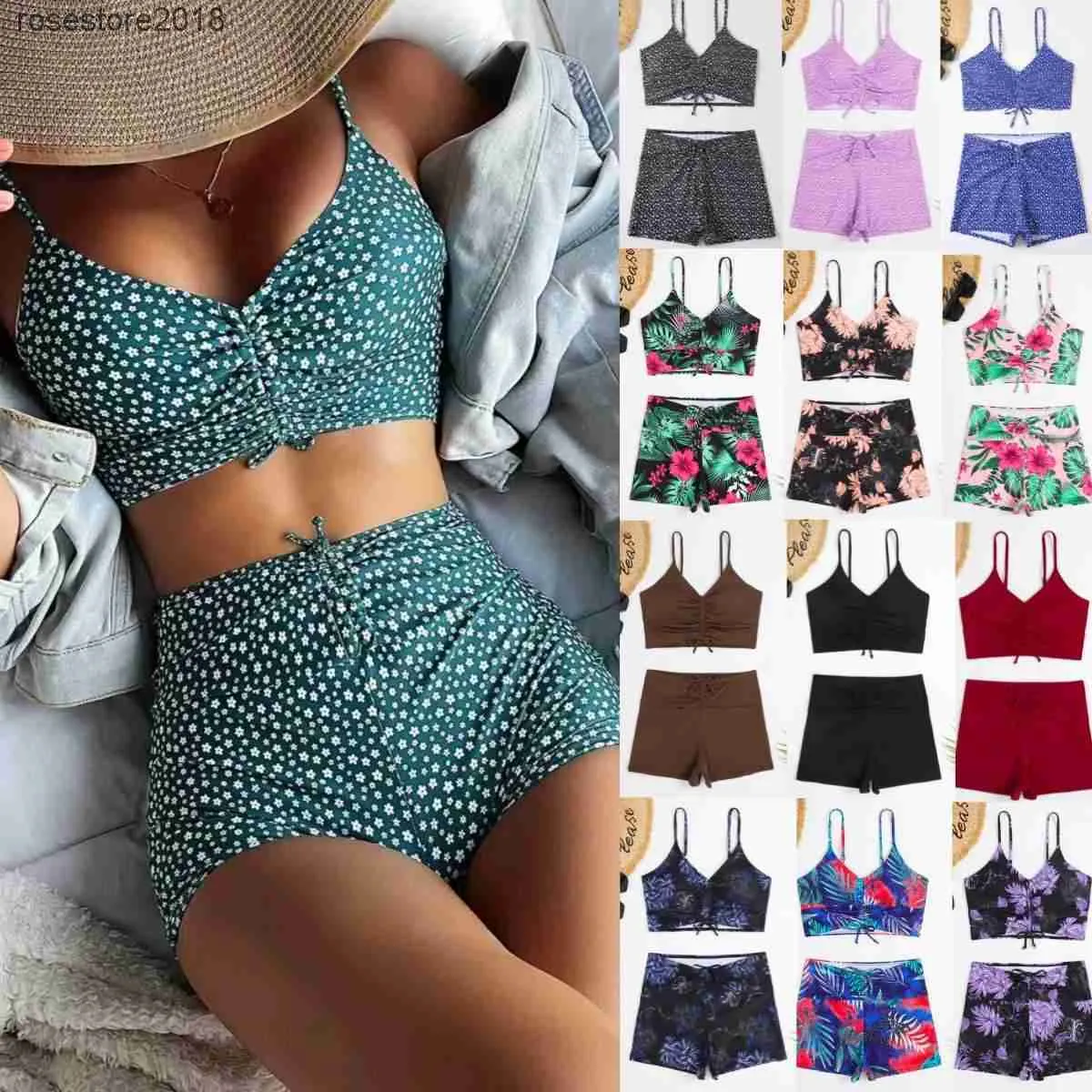 2023 Menas de banho femininas femininas femininas de banho Bikinis Sets Swimsuit Swardsuit Swomens Split Cauda alta Lace Lace Up Print Bikini Swimsuit