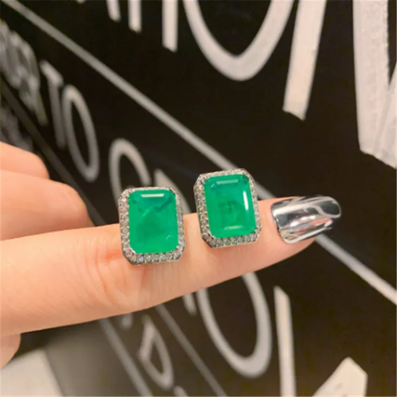 Square Lab Emerald Diamond Jewelry set 925 Sterling Silver Bijou Party Wedding Earrings Necklace For Women Bridal Jewelry Gift