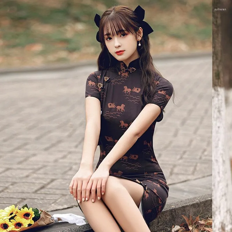 Ethnic Clothing Size S-3XL Chinese Style Elegant Short Sleeve Cheongsam Modern Female Mandarin Collar Qipao Traditional