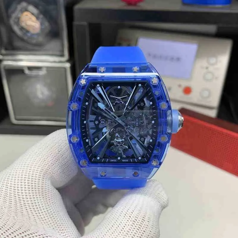 Richa Milles Luxury zf-factory Luxury Leisure Mens Business Mechanical Watch Rm12-01 Manual Tourbillon Blue Crystal Case Tape Fashion Wristwatch Sw