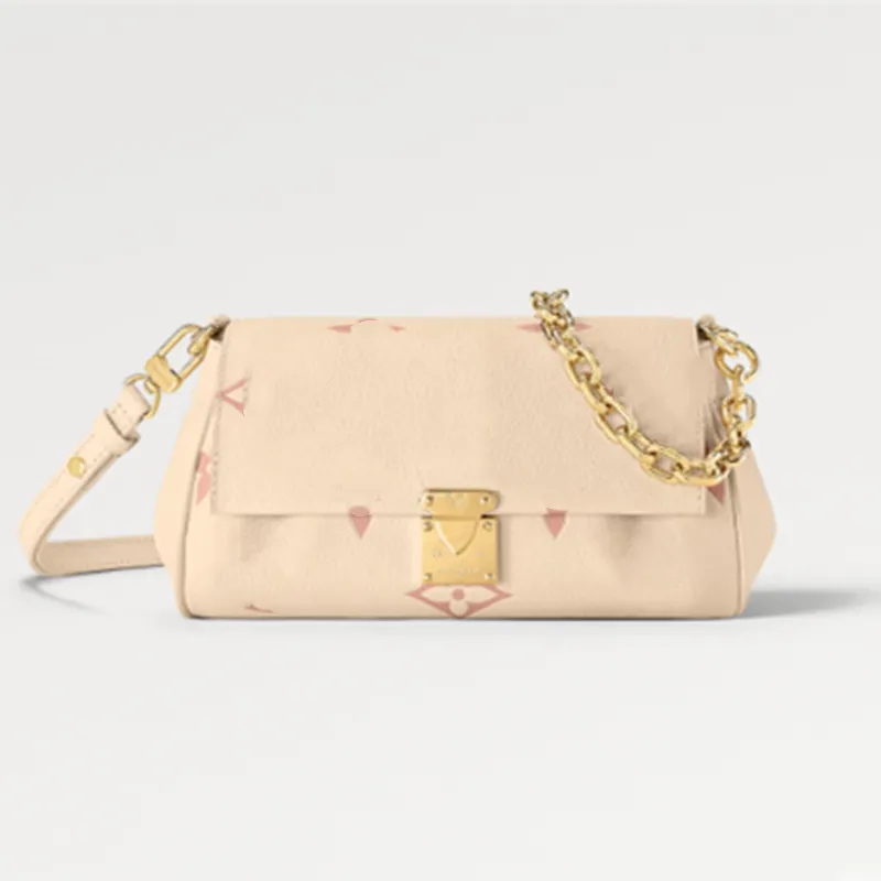 Explosion Kvinnors favorithandväska axelväska M46393 Fashion Golden Chain Empreinte Leather Pink Motiv Baguette Cross Body Grained Cowhide Luxury Designer Väskor