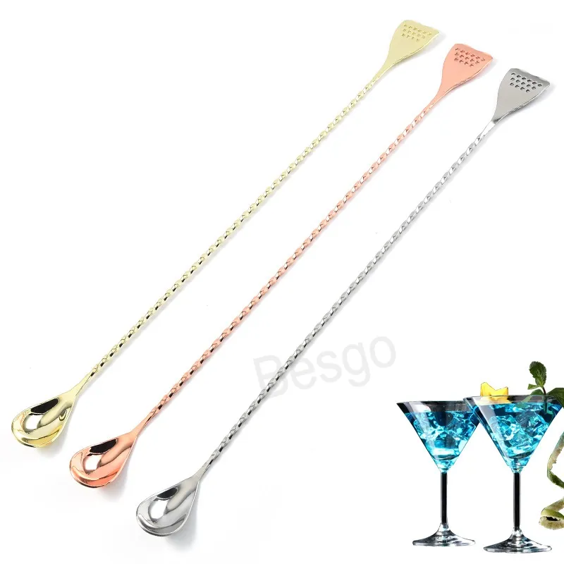 30cm 40cm Stainless Steel Coffee Spoon Long Handle Cocktail Mixing Spoons Spiral Pattern Bar Cocktail Shaker Scoop Kitchen Tool BH8484 TYJ
