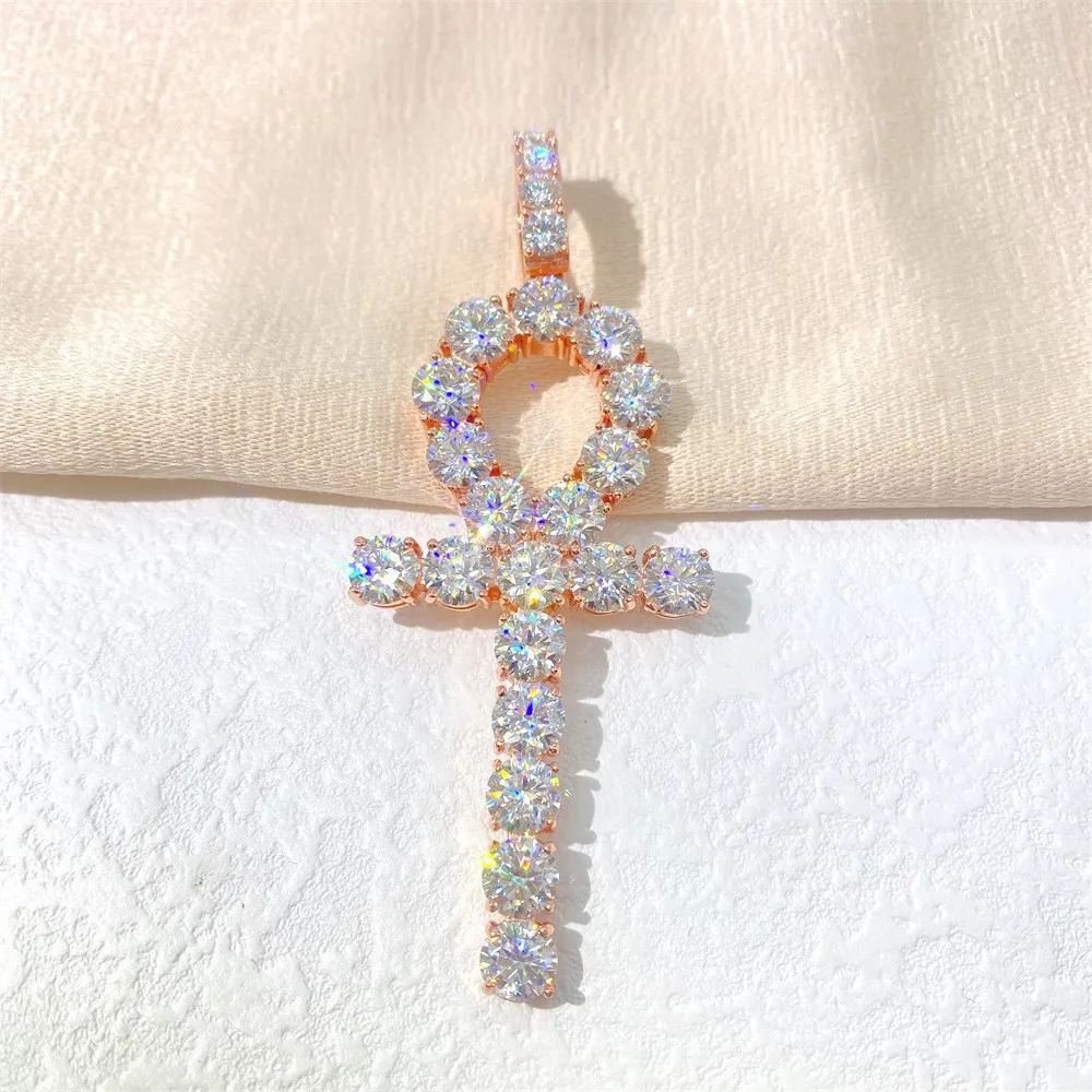 Männer Frauen Halskette Anhänger Heißer Verkauf 925 Silber Moissanit Diamant Hip Hop Halskette Anhe Schlüssel Kreuz Hiphop Anhänger Kette
