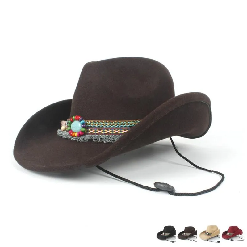 Cappelli larghi Brim Nake Wool Women Men Hollow Western Cowboy Cappello Roll-Up Gentleman Outblack Sombrero Hombre Jazz Cap Wind Rope Times 56-58 cm