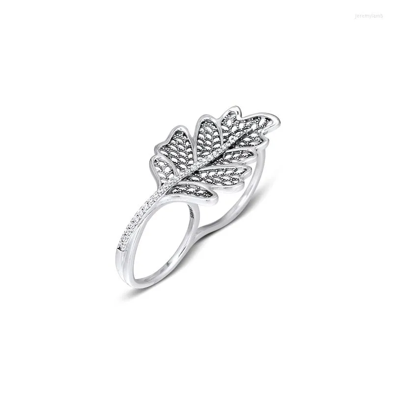 Cluster Rings Oak Leaf Double Ring Authentic 925 Sterling Silver Jewelry For Woman European Style Making