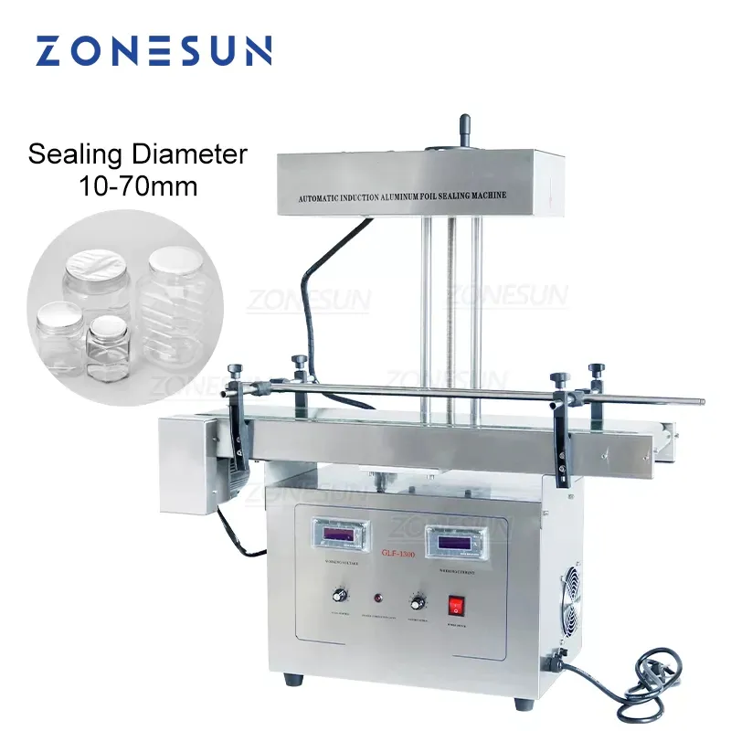 ZONESUN ZS-FK1300 Automatic Continuous Aluminum Foil Plastic Bottle Sealing Machine High Speed Vial Cap Sealer