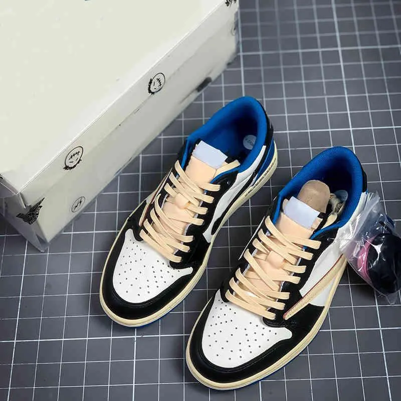 2023 1s Shoes Fragment Design OG 1S Low Mens 농구 럭셔리 디자이너 밀리터리 블루 여성 러닝 스포츠 스니커즈