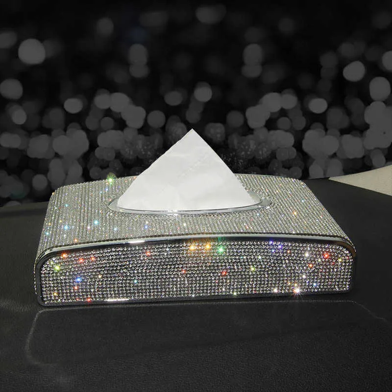 Diamond Tissue Box Holder Trim For Car Crystals Paper Towel Cover Case Car Bling Interior Accessories For Women Girl