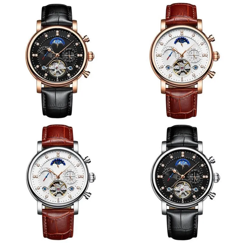 Zegarek designerski męskie zegarki impreza ręka uzwojenia automatyczna mechaniczna montre homme szkielet delikatny zegarek Tourbillon naturalna skóra SB042 C23