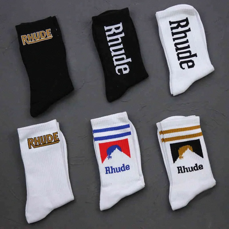 Simple Letter Cotton European American Street Trend Socks Men Women Socks Rhude Par In-tube Socks A0RX#