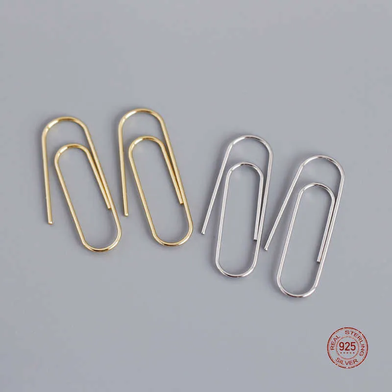 Charm LKO 100 Real 925 Sterling Silver Creative Paper Clip Earrings For Women Party Fine Trendy Jewellery Accessories Girls Earrings Z0323