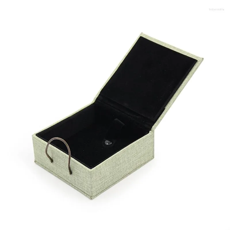 Jewelry Pouches Green Environmental Wooden Buckle Linen Boxes Ring Pendant Bracelet Long Chain Jewellery Box Dimensional Color Paper