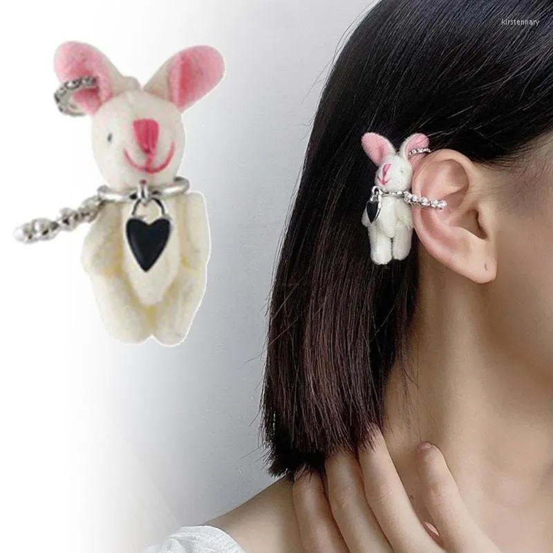 Orecchini sul retro Clip in osso di peluche del fumetto per le donne Dolce romanzo carino Divertimento Girly Moda Estetica dell'orecchio Accessori Y2k