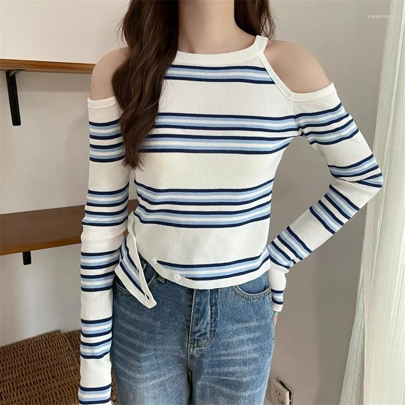 Women's Blouses Sexy Off Shoulder Top 2023 Vrouwen Spring zomer Stripe Stripe shirts