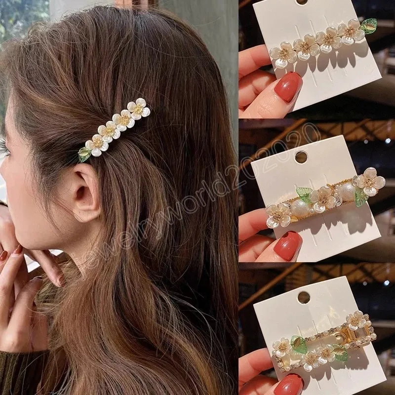 Moda fiori e foglie forcine per le donne ragazze imitazione perle barrette ornamenti frangia laterale clip copricapo regali