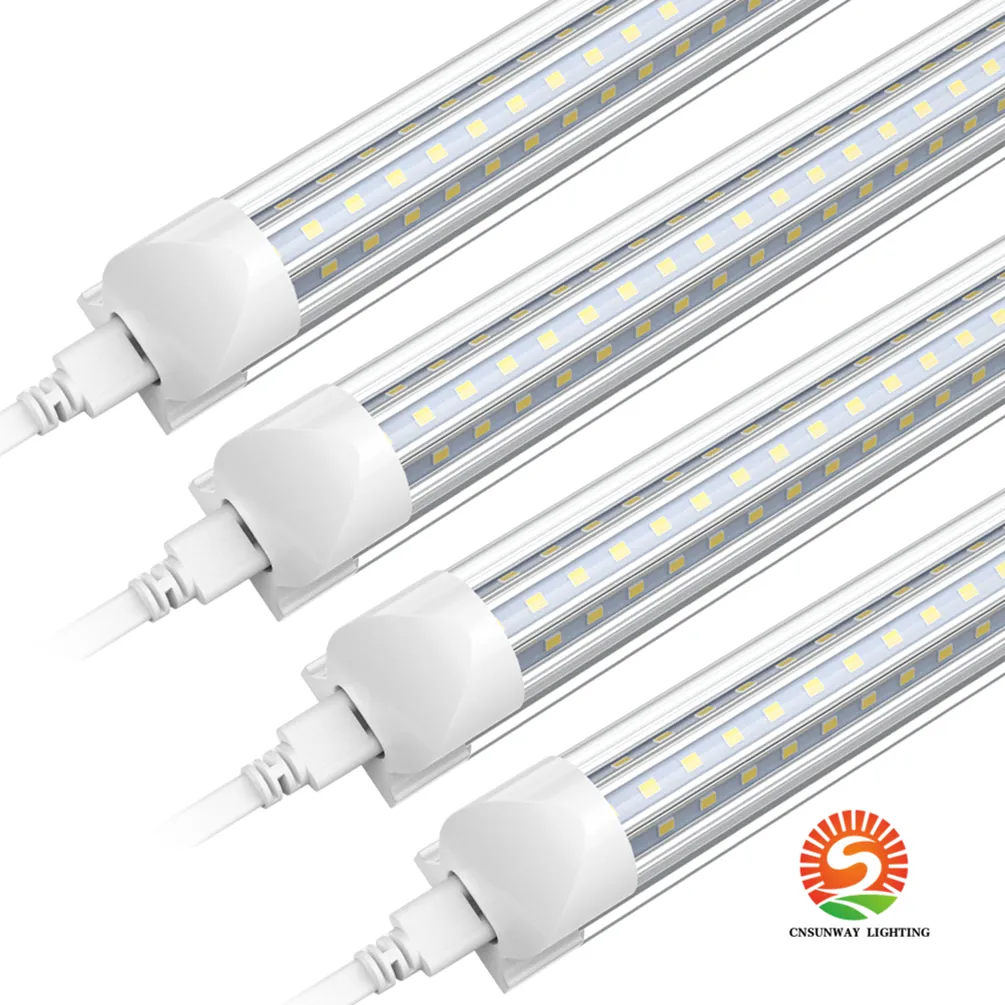 8Ft Led Tube Shop Lights Triple row 120W 4FT 60W 8 feet Cooler Door Freezer LEDS Tubes Lighting Fixture, Linkable integrate t8, clear cover 6000K cool white garage