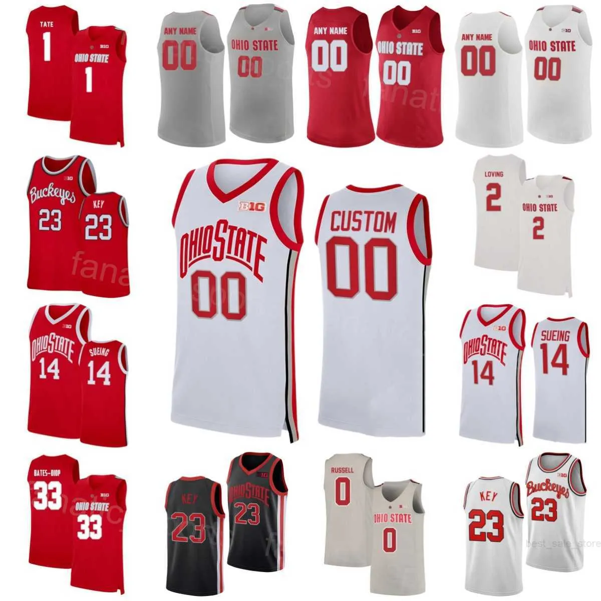 Ohio State Buckeyes 33 Keita Bates-Diop Jerseys College Basketball 1 Jaesean Tate 2 Marc Loving Dangelo Russell Evan Turner University Sömed Anpassad namnnummer