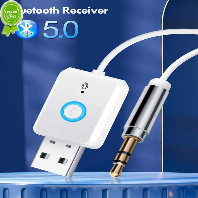 新しいBluetooth AuxアダプターレシーバートランスミッターUSB 3.5mmジャックカーオーディオBluetooth 5.0ハンズフリーキットカーエレクトロニクスアクセサリー