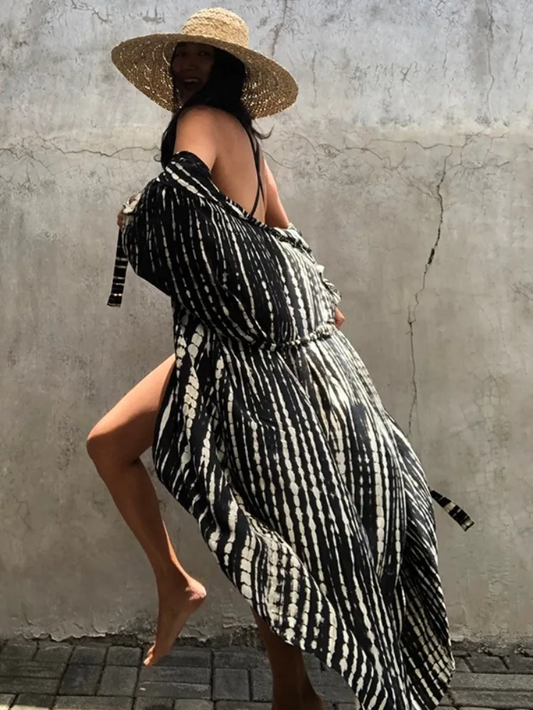 black tie kimono dress Linen Kimono Dress Black – Atelier Mizuni main image 1