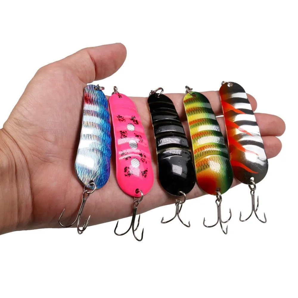 Baits Lures 5pcs/set Fishing Spoons Metal Lure Leurre Hard Baits With Treble Hooks Swivels Fishing Spoon Bait Bass Fishing Tackle 230324