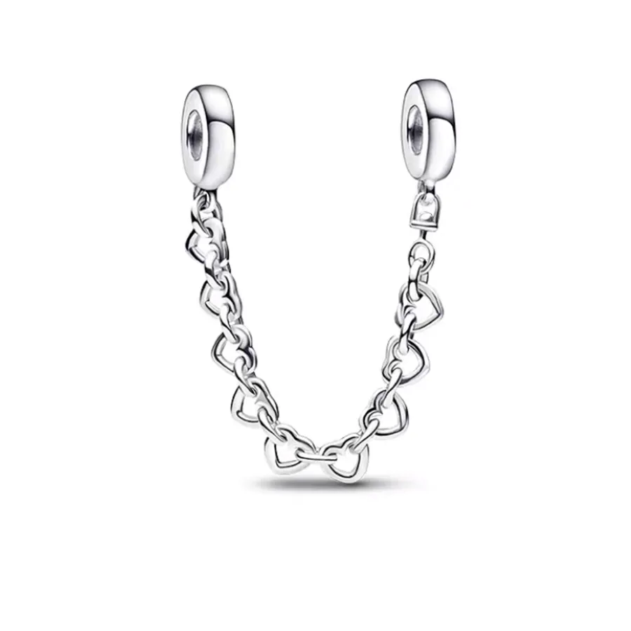 NOUVEAU 925 Sterling Silver Heart Clip Safety Chain Charms Bead Fit Original Pandora Bracelet Collier DIY Femmes Bijoux Cadeau