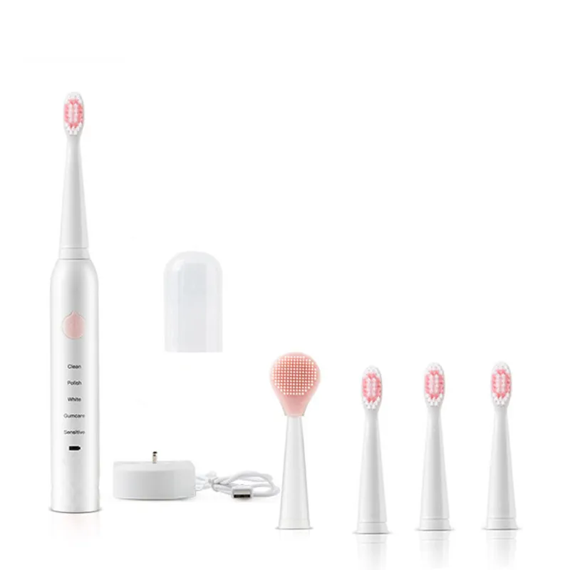 Soft Wool Electric Toothbrush USB Charging Rechargeable Sonic Tooth Brush Waterproof Tooth Cleaner Teeth Whitener With 4Pcs Replacement Head DHL