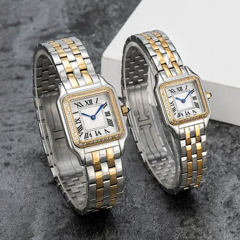 Moda Women Watches Quartz Movement Dress Gold Silver Dress Watch Lady Square 22/30mm*27/37mm de aço inoxidável Cláp