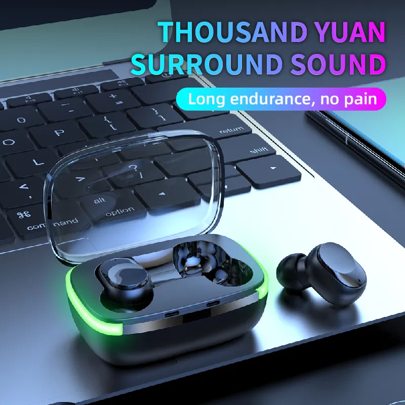 Y60 TWS Earphones Wireless Headphones with LED Light Stereo Headset Touch Control Earbuds Noise Reduction