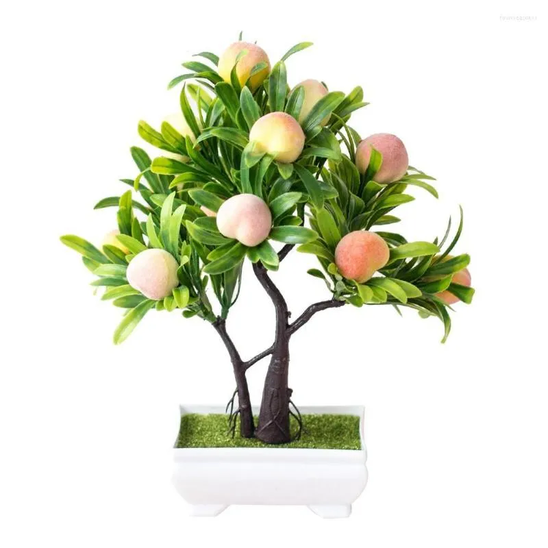 Flores decorativas Simulação Bonsai Plástico Pêssego Fake Tree Plant Decor