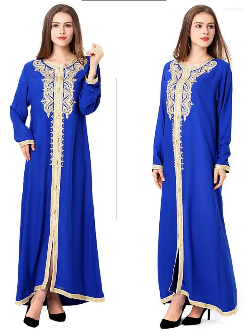 Vêtements ethniques Moyen-Orient Longue Jupe Col Rond Manches Culte Ramadan Musulman Robe En Dentelle Brodée Femmes