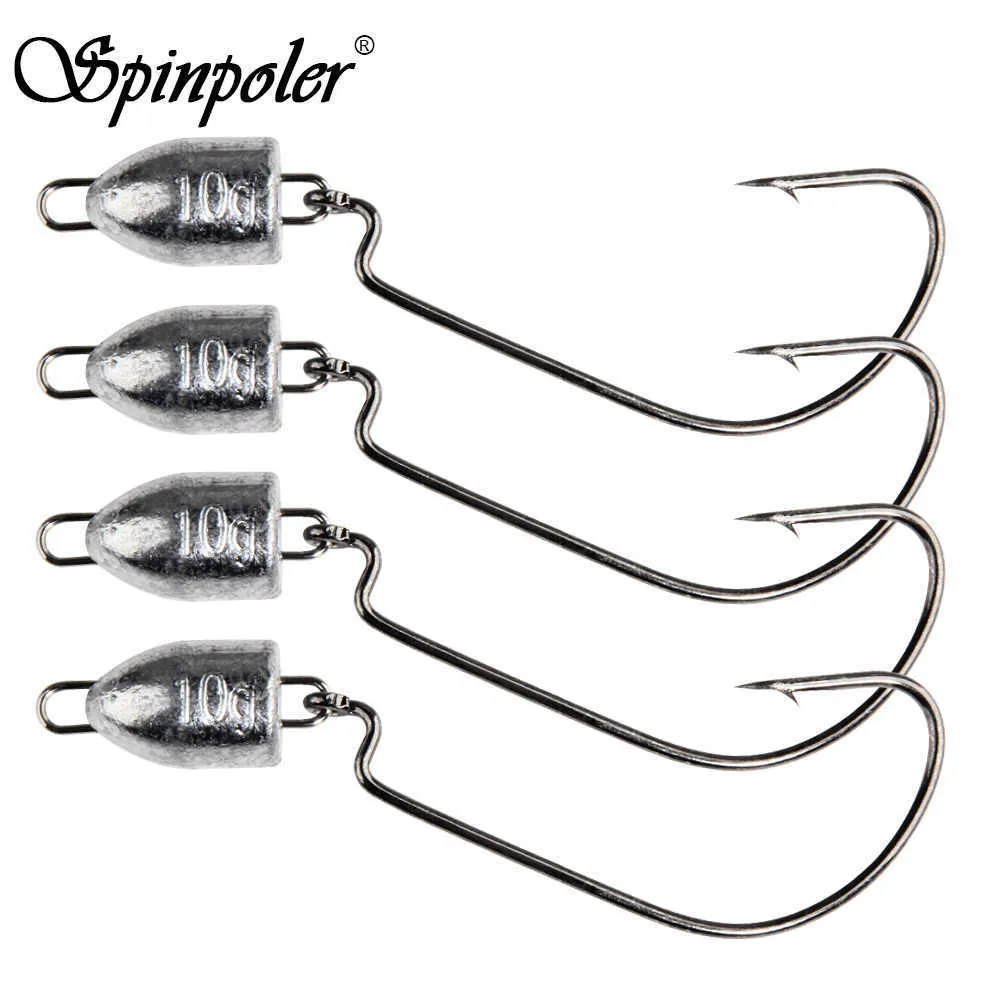 Fishing Hooks Spinpoler Bullet Jig Head Fishing Hook 3.5g 5g 7g 10g Offset Worm Fishhook For Texas Rigs Fishing Swing Jig Tackle Accessories P230317