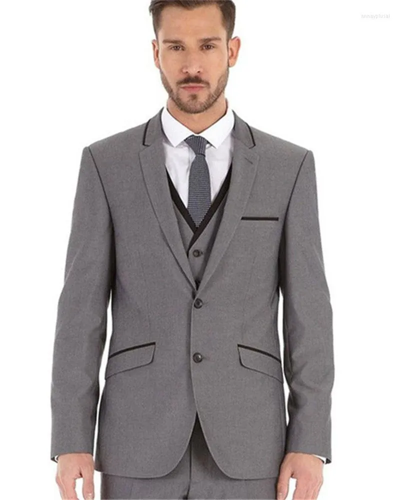 Costumes pour hommes Blazers pour hommes 2023 Mode Gris Slim Fit Hommes 3 Pièces Marié Tuxedos Notch Revers Groomsman Mariage Blazer