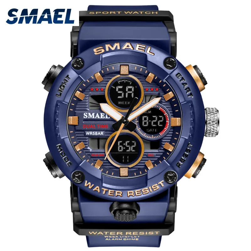 Zegarek zegarek smael sport zegarek Waterproof Waterproof LED Digital Watches Stopwatch Big Dial Clock dla mężczyzn 8038 Masculino mężczyzn zegarków kwarc 230324