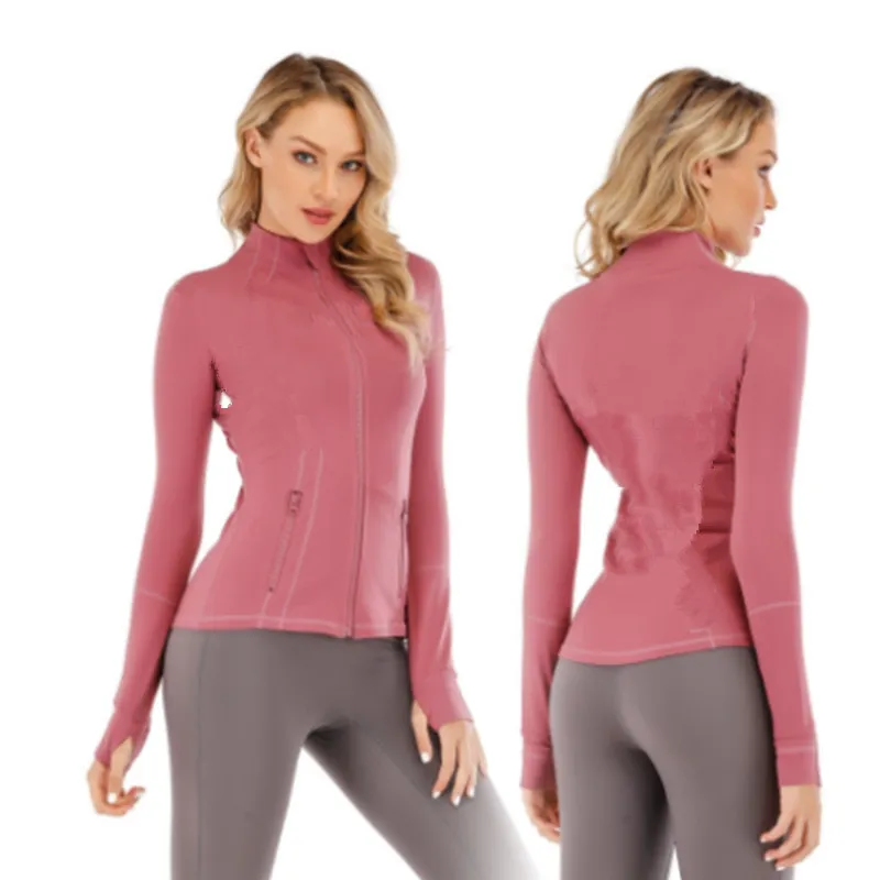 Kvinnor Yogajacka Sweatshirts med blixtlås Hösten långärmad Gym Coat Fitness Tight midja Push Up Workout Slim Sporting Tops 802