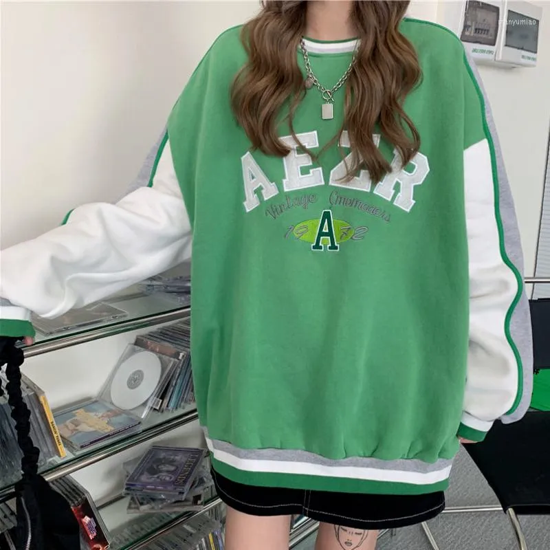 Hoodies voor dames dikke mode oversized sweatshirt fleece vrouwen harajuku brief printen pullovers groen roze gestreepte zweet femme poleras