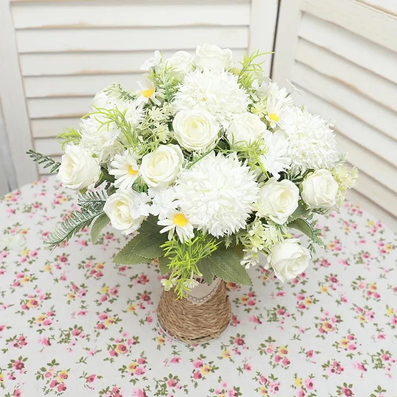 Kwiaty dekoracyjne Rose jedwabne sztuczne kwiaty dekoracja ślubna bukiet produkty gospodarstwa domowego Układ stacjonarny DIY Fałsz