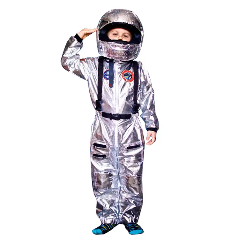 Cosplay SNAILIFY Silber Spaceman Jumpsuit Jungen Astronautenkostüm für Kinder Halloween Cosplay Kinder Pilot Karneval Party Kostüm 230324