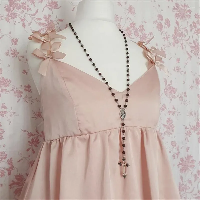 Hanger kettingen roze geïnspireerde kruiskoker rozenkrans ketting gotisch sieraden cadeau voor haar