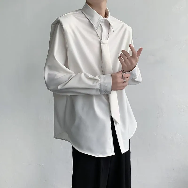 Heren-jurk shirts zwart wit stropdas shirt mannen mode sociale heren Koreaans losse casual lange mouwen schouderkussen formeel