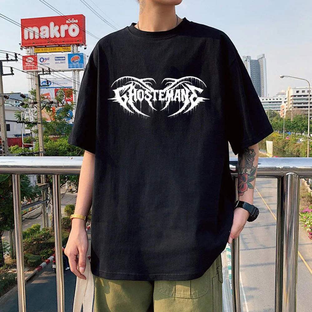 Mens Polos Metal Rap Style Retrograde Image Wydrukowane koszulka TEE Ghostemane Black White Short Rleeve Oversize bawełniane topy 230323