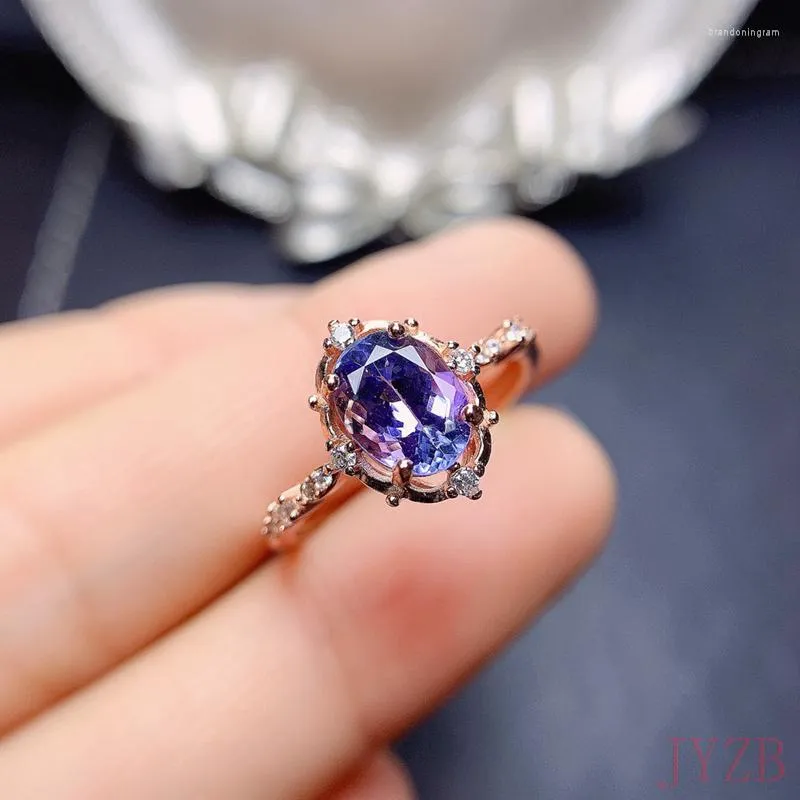 Clusterringen Tanzanite Ring S925 Sterling Silver Natural Gem Exquisite Fashion Women's Wedding Jewelry 6 8mm